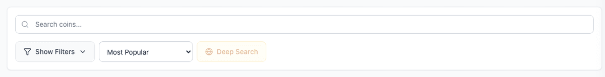 The search box, Show Filters button, sort control and Deep Search button